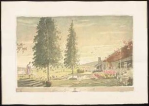 Landhaus, Nyon (Haus Schwebes, zahlreiche Varianten): Perspektivische Ansicht (Gartenseite)