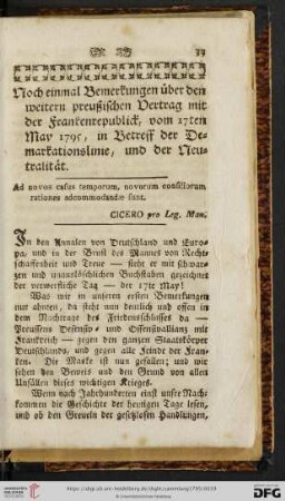 Noch einmal Bemerkungen über den weitern preußischen Vertrag mit der Frankenrepublik, vom 17ten May 1795, in Betreff der Demarkationslinie, und der Neutralität