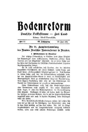 Die 21. Hauptversammlung des Bundes Deutscher Bodenreformer in Dresden