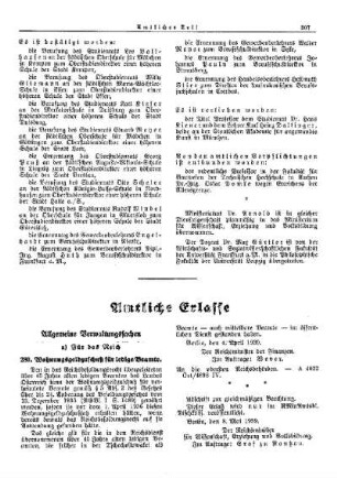 Wohnungsgeldzuschuß für ledige Beamte : [Allgemeine Verwaltungssachen] ; [Für das Reich] ; [Amtliche Erlasse] ; [Amtlicher Teil]