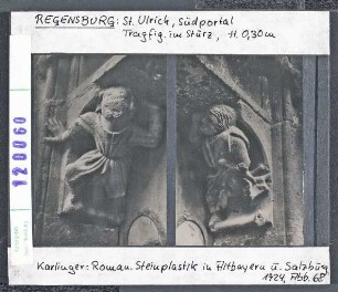 Regensburg, St. Ulrich: Südportal, Tragfiguren im Sturz