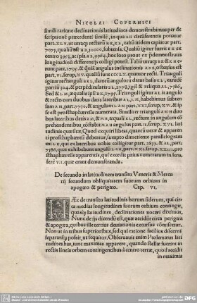 6. De secundo in latitudinem transitu Veneris et Mercurij secundum obliquitatem suorum orbium in apogaeo et perigaeo.