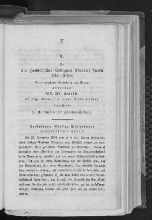 V. Supplik an ein hochlöbliches Collegium Ehrbarer Ober-Alten im Februar 1847