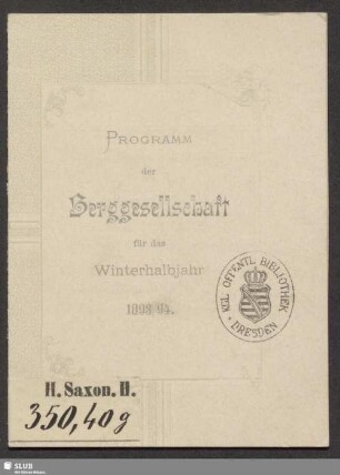 1893/94: Programm der Berggesellschaft über die Gesellschaftsabende ...