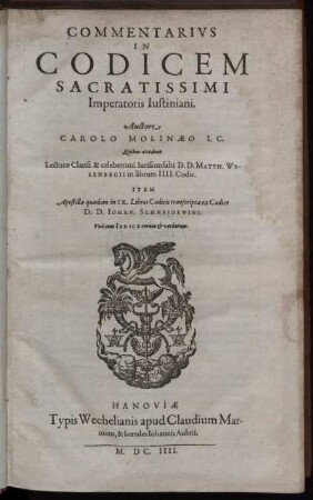 Commentarius In Codicem Sacratissimi Imperatoris Iustiniani