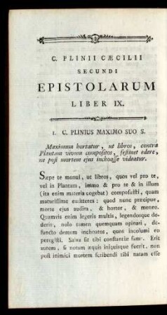 I. C. Plinius Maximo Suo S.