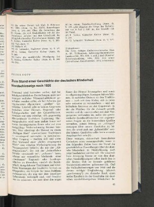Zum Stand einer Geschichte der deutschen Minderheit Nordschleswigs nach 1920.
