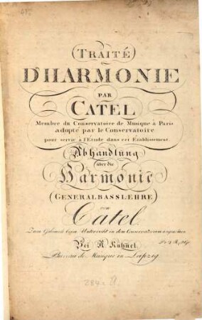 Traité d'harmonie : (Generalbasslehre) = Abhandlung über die Harmonie