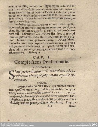 CAP. I. Complectens Praeliminaria.