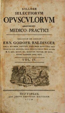 Sylloge Selectiorvm Opvscvlorvm Argvmenti Medico-Practici, 4
