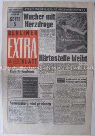 Linke Boulevard-Zeitung "Berliner Extra Blatt" u.a. zu den Beziehungen zwischen der Bundesrepublik und der DDR ("Schollwer-Studie")