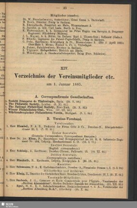 XIV. Verzeichniss der Vereinsmitglieder etc. am 1. Januar 1885