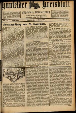 Dritte Ausgabe vom Samstag, den 01. Oktober 1927.