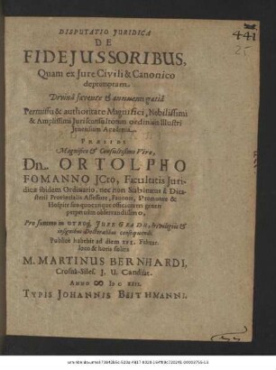 Disputatio Iuridica De Fideiussoribus