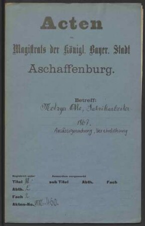 Bürgerrechtsverleihung in Damm an den Fabrikarbeiter Otto Metzger, Verehelichung mit Anna, geb. Schmittner