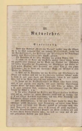 III. Naturlehre