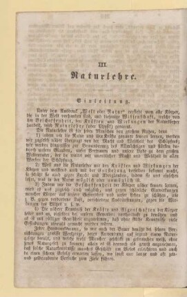 III. Naturlehre