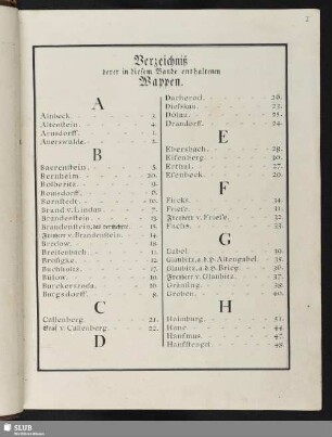 Verzeichniß derer in diesem Bande enthaltenen Wappen