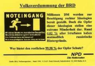 Propagandaflugblatt der NPD mit Polemik gegen die Aktion "Noteingang"