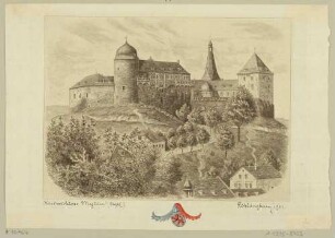 Die mittelalterliche Burg Mylau (früher auch Kaiserschloss Mylau) im sächsischen Vogtland, Blick aus nordöstlicher Richtung
