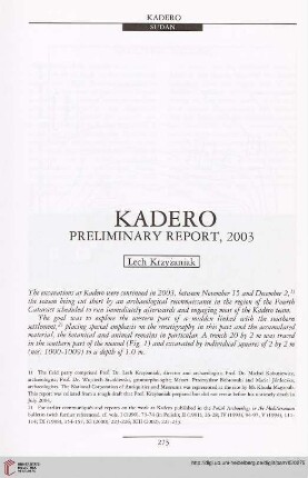 15: Kadero : Preliminary report, 2003