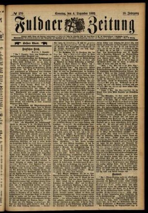 Erste Ausgabe vom Sonntag, den 04. Dezember 1892.