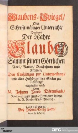Glaubens-Spiegel/ Oder Schrifftmäßiger Unterricht