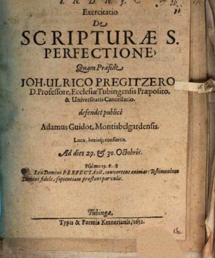 Exercitatio de Scripturae S. perfectione