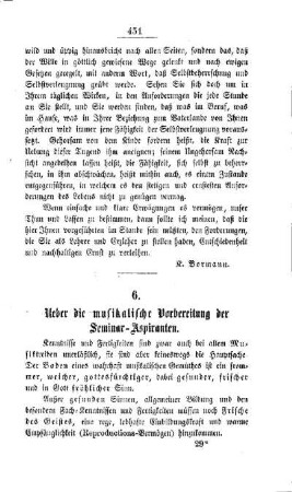 Ueber die musikalische Vorbereitung der Seminar-Aspiranten
