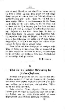Ueber die musikalische Vorbereitung der Seminar-Aspiranten