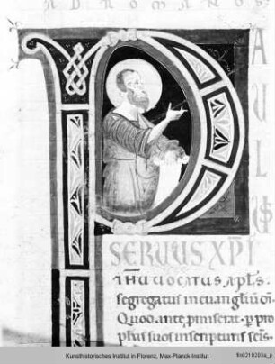 Bibel : Historisierte Initiale P: Paulus