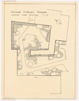 Garten am Provinzial-Mutterhaus der Schwestern »Unserer lieben Frau«, Mülhausen: Lageplan Innenhof 1:100