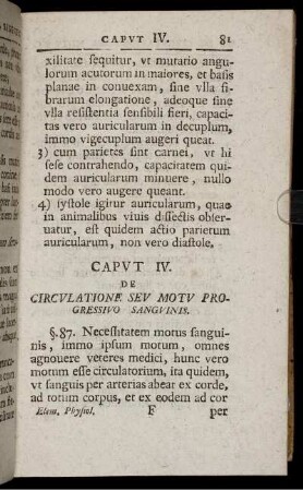 Caput IV. De Circulatione Seu Motu Progressivo Sanguinis.