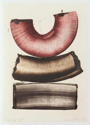 Dennhardt, Klaus: Einzelblatt aus der Mappe 3 - Drei Linien in ihrer Wandlung. Monotypie; 70 x 50 cm. 30.10.1985. Dresden: Leonhardi-Museum, Ausstellung Klaus Dennhardt - flußabwärts vom 9. Juli - 29. August 2004.