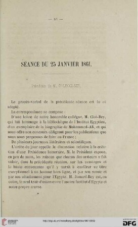 Séance du 25 janvier 1861