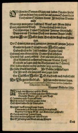 Au weh wie schmerzet mich die Wunde [...]