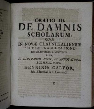 Oratio III. De Damnis Scholarum [...]