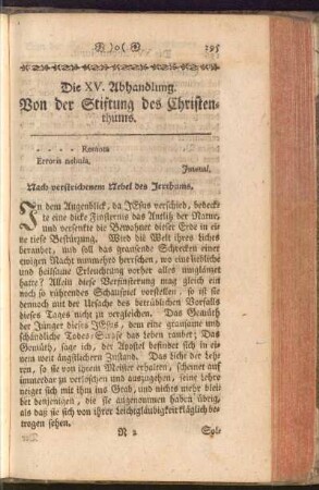 Die XV. Abhandlung. Von der Stiftung des Christenthums