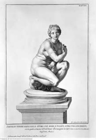 Raccolta di statue antiche e moderne / data in luce sotto i gloriosi auspicj di N.S. Papa Clemente XI. da Domenico de Rossi. Illustrata colle sposizioni a ciascheduna immagine di Paolo Alessandro Maffei Roma : Stamperia alla Pace Domenico de Rossi, 1704.Kauernde Venus (Tafel XXVIII) - Raccolta di statue antiche e moderne...