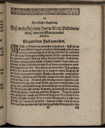 Das fünffe Kunstbuch/ Deß wolerfahrnen Herrn Alexij Pedemontani/ von den Secreten oder Künsten