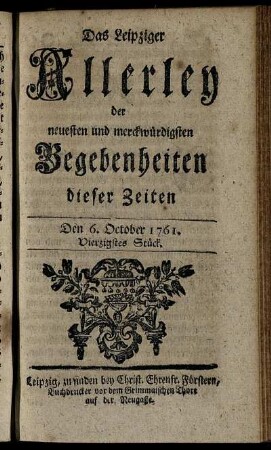 Den 6. October 1761. Vierzigstes Stück.