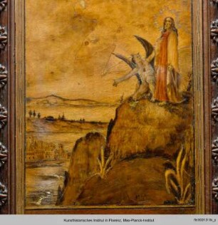 Intarsien des Sakristeigestühls : Die Versuchung Christi