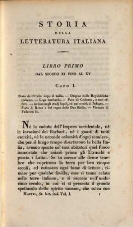 Storia della letteratura italiana dall'origine della lingua fino al secolo XIX : Ad uso della pubblica e privata istruzione, 1. - XVIII, 344 S. : 1 Portr.