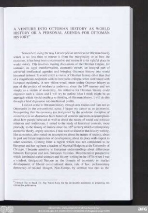 A Venture Into Ottoman History As World History Or A Personal Agenda For Ottoman History