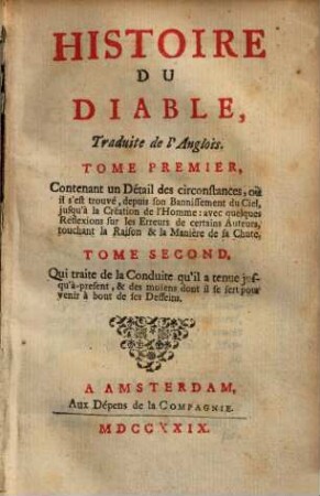 Histoire du diable : traduit de l'Anglois, 2