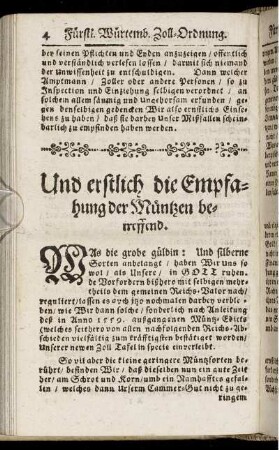 Und erstlich die Empfangung der Müntzen betreffend.