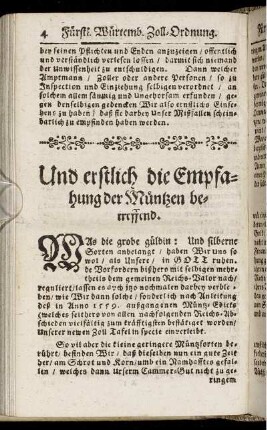 Und erstlich die Empfangung der Müntzen betreffend.