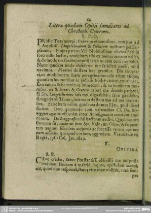 Literae quaedam Opitii familiares ad Christoph Colerum