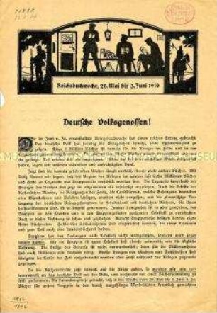 Deutsche Volksgenossen - Flugblatt zur Reichsbuchwoche vom28. Mai bis 3. Juni 1916