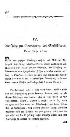 IV. Vorschlag zur Vermehrung des Seefischfangs. Vom Jahr 1801.